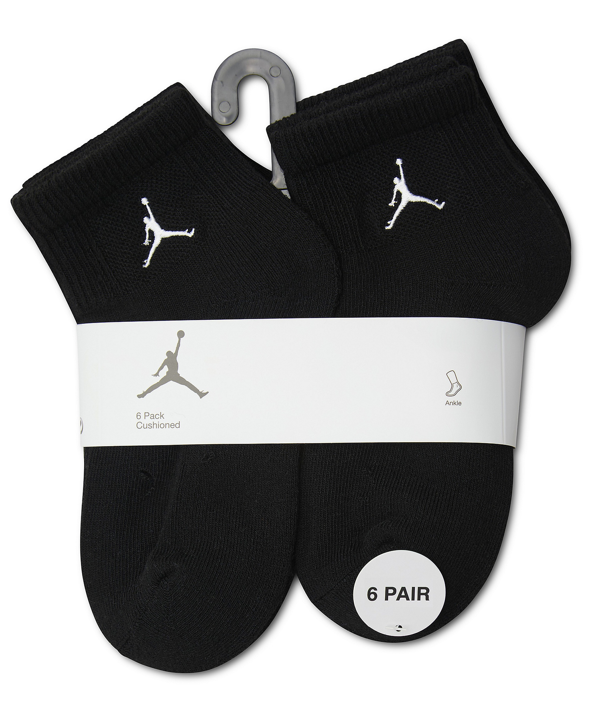 Jordan Boys' 7-11 Ankle Socks, 6-Pack - BLACK