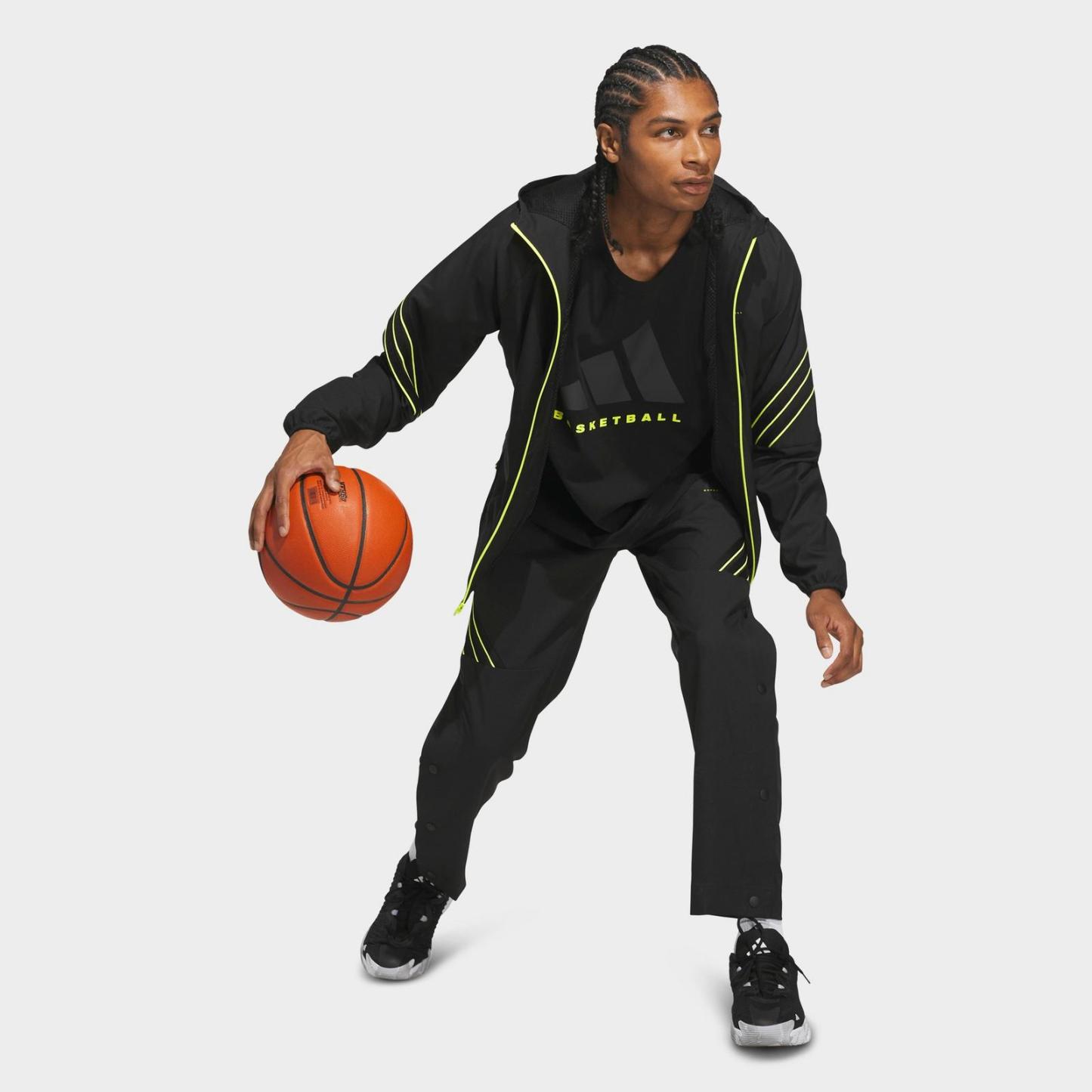 Men's adidas Crazy Lite Woven Basketball Pants - Black/Solar Lemon - view 2