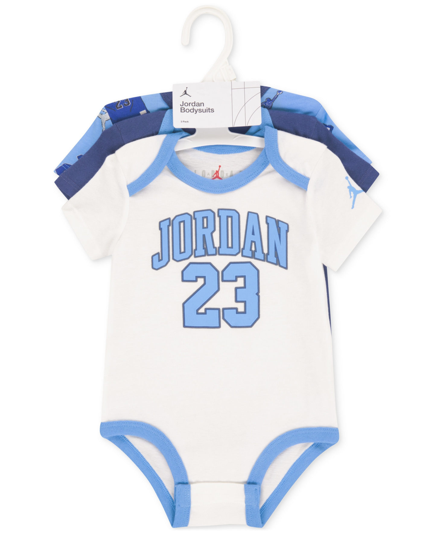 Jordan Baby Boy 3-Pack Short-Sleeve Jersey Bodysuits - Light Blue/White/Dark Blue