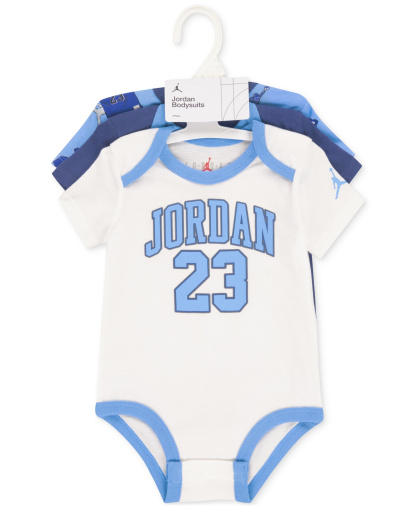 Jordan Baby Boy 3-Pack Short-Sleeve Jersey Bodysuits - Light Blue/White/Dark Blue