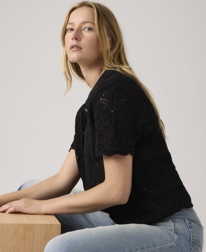Levi's Premium Women's Susanna Floral Crochet Collared Cotton Shirt - Anthracite Night