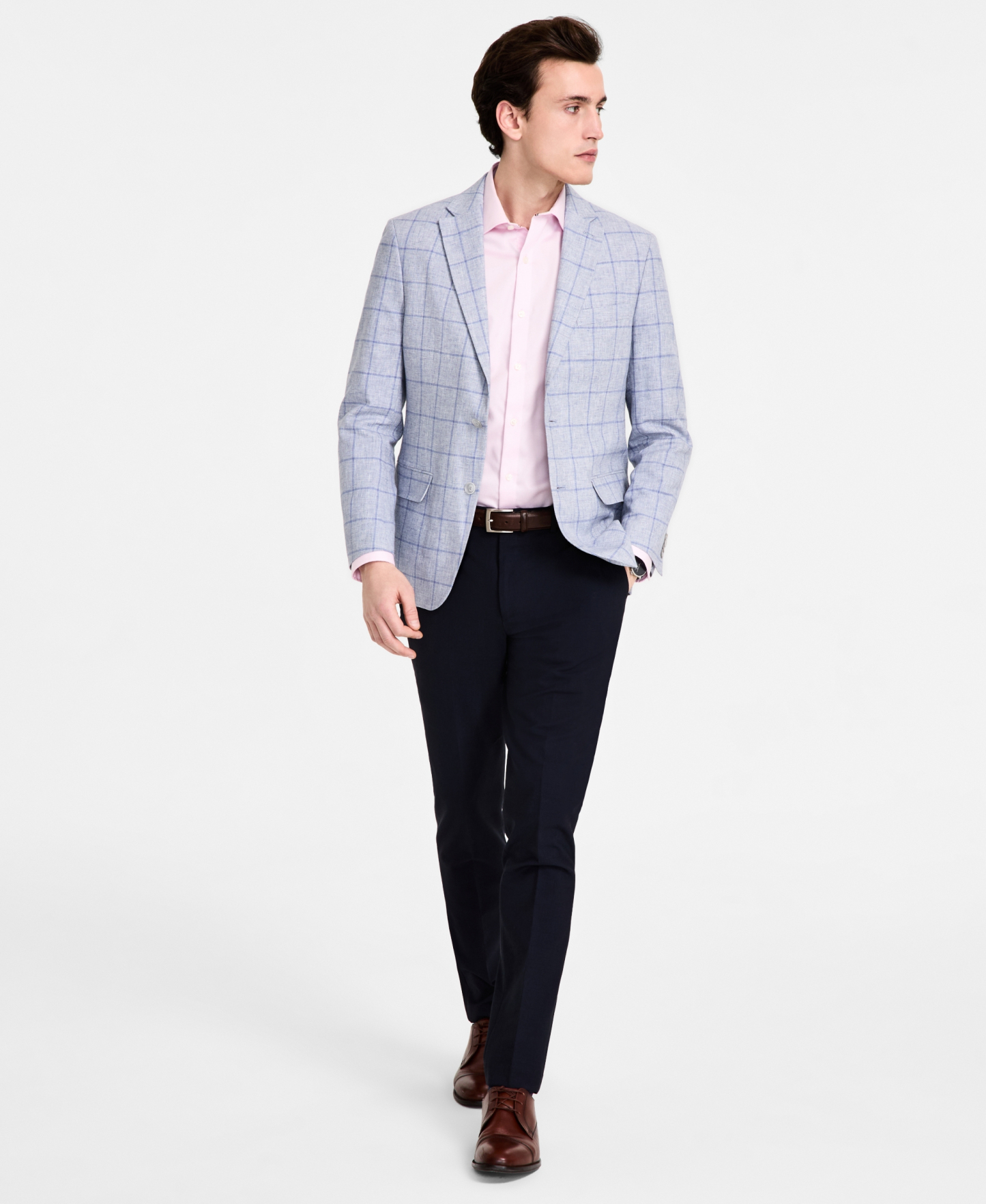 Tommy Hilfiger Men's Modern-Fit Linen-Blend Windowpane Sport Coat - Blue