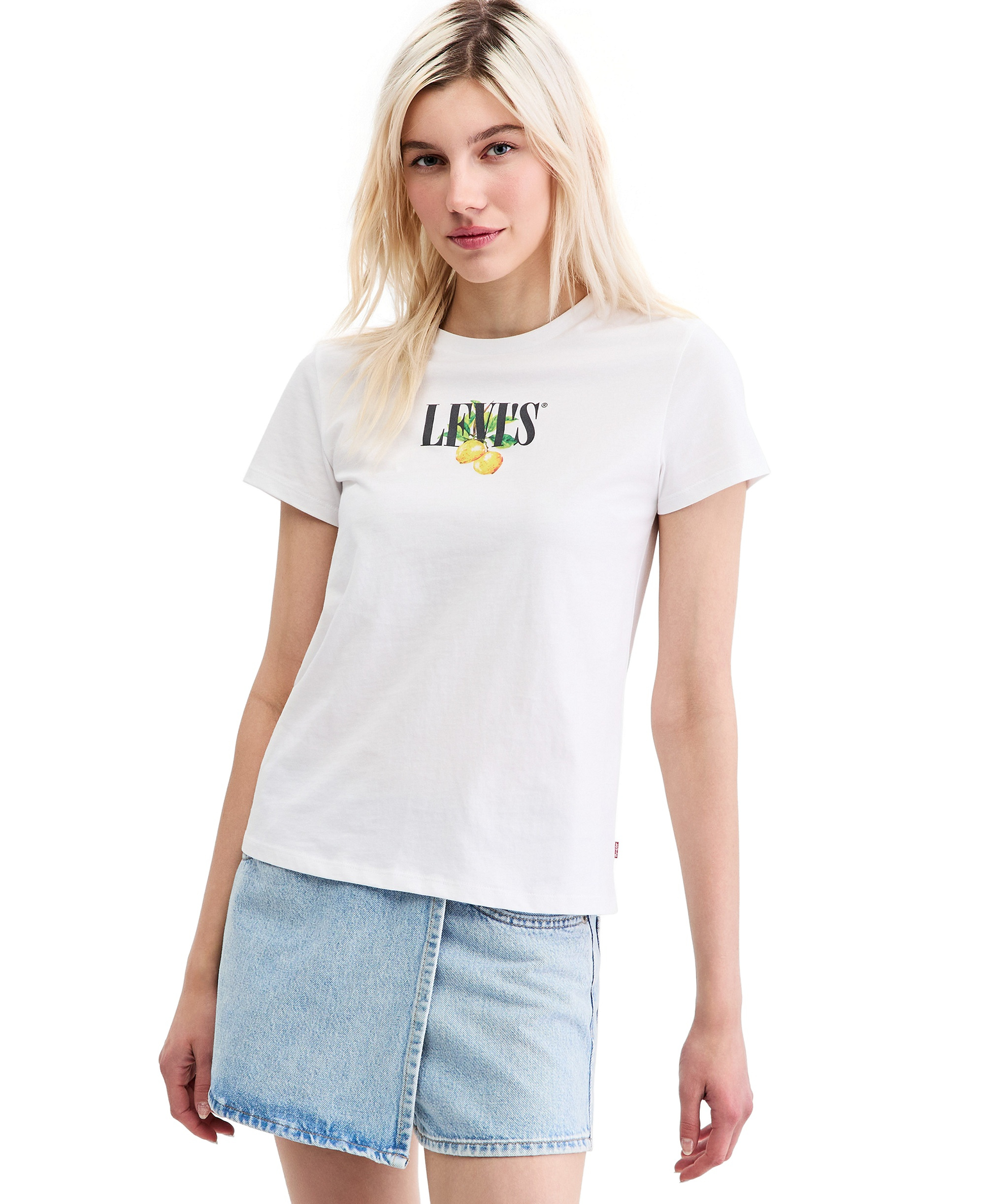 Levi's Women's Perfect Graphic Logo Cotton T-Shirt - P2_disco Lemons Bright White
