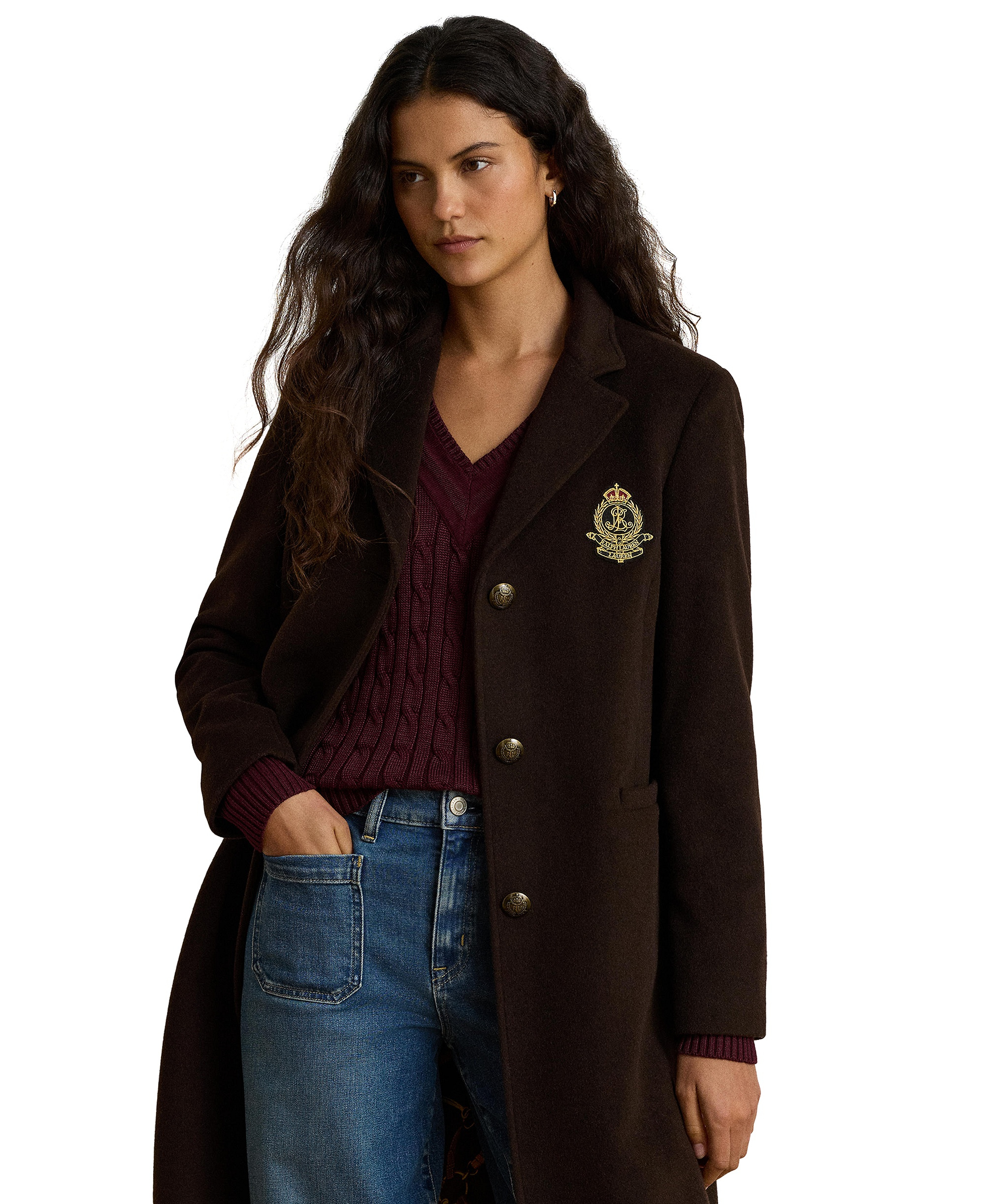 Lauren Ralph Lauren Women's Single-Breasted Peacoat - Chocolate