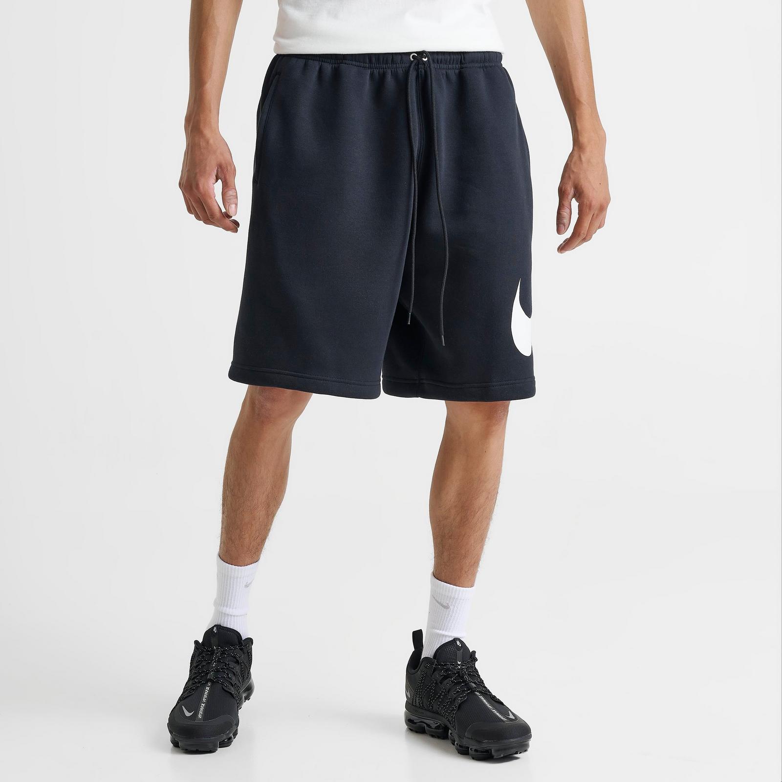 Men's Nike Club Fleece Swoosh Graphic Shorts - Black/Black/White