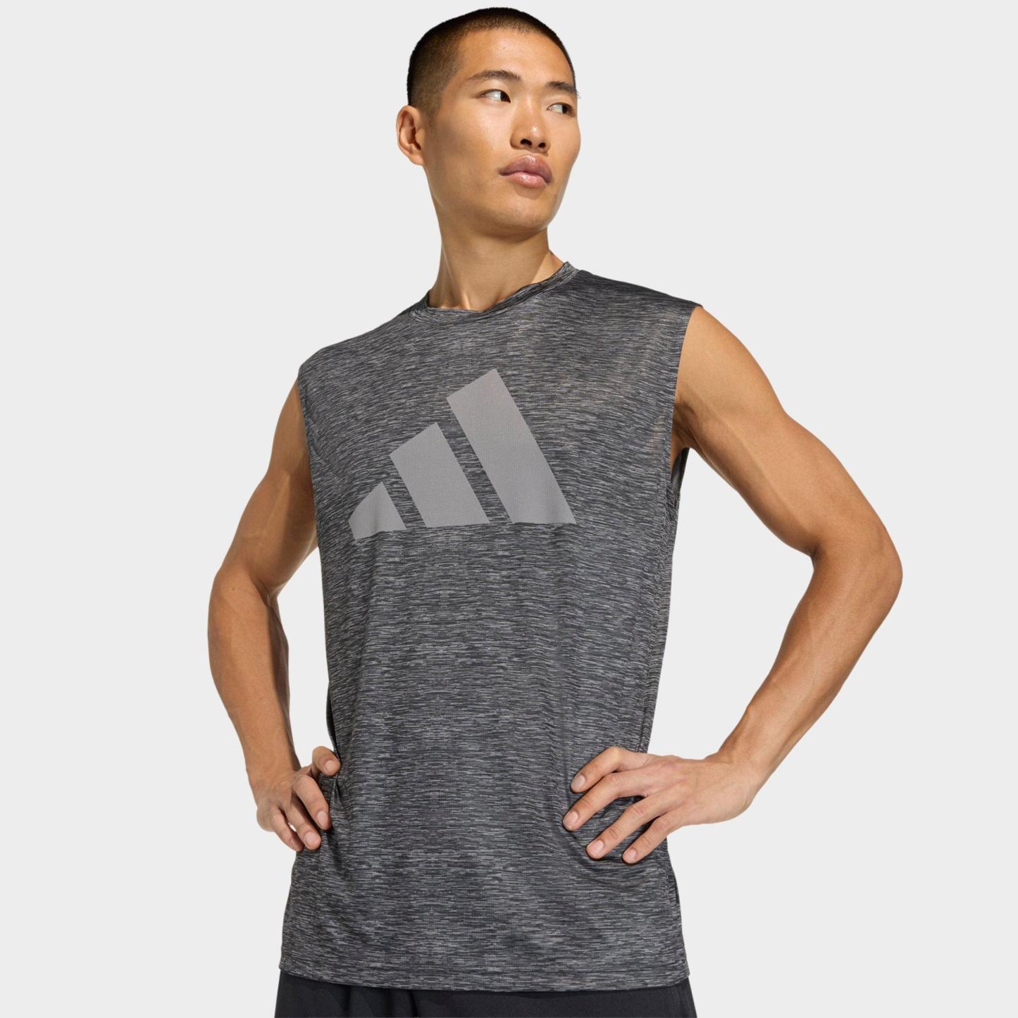 Men's adidas Workout Essentials Brandlove Sleeveless T-Shirt - Grey Melange/Grey