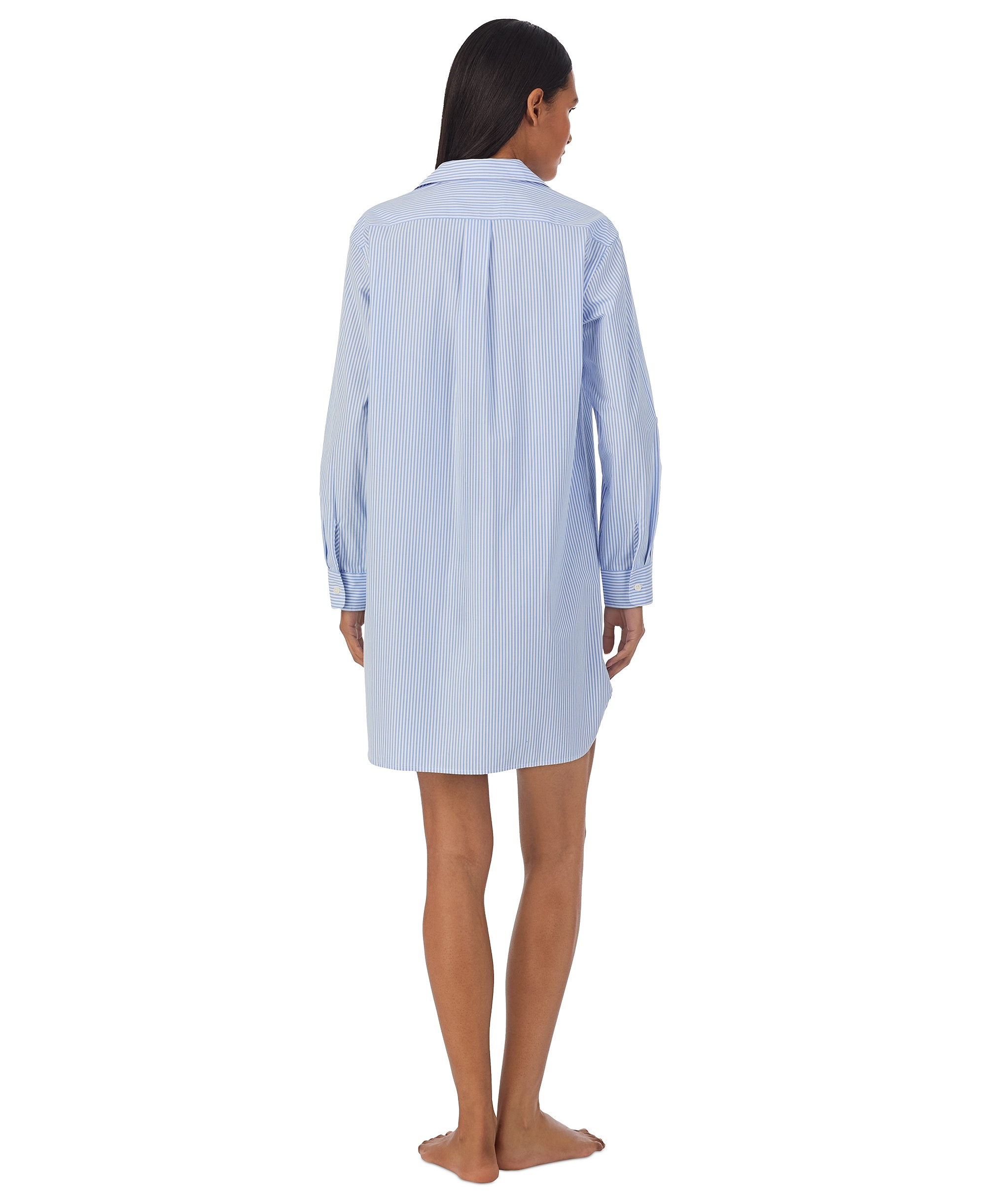 Lauren Ralph Lauren Women's Long-Sleeve Roll-Tab His Shirt Sleepshirt - Blue Stripe