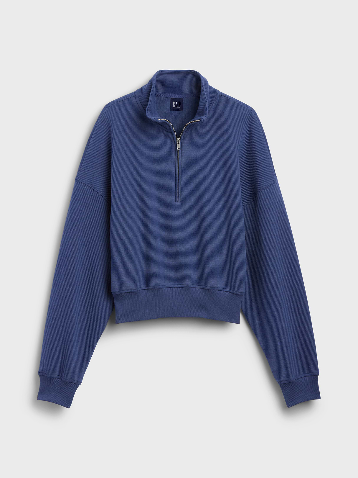 Textured Cotton Oversized Half-Zip Pullover - Blue