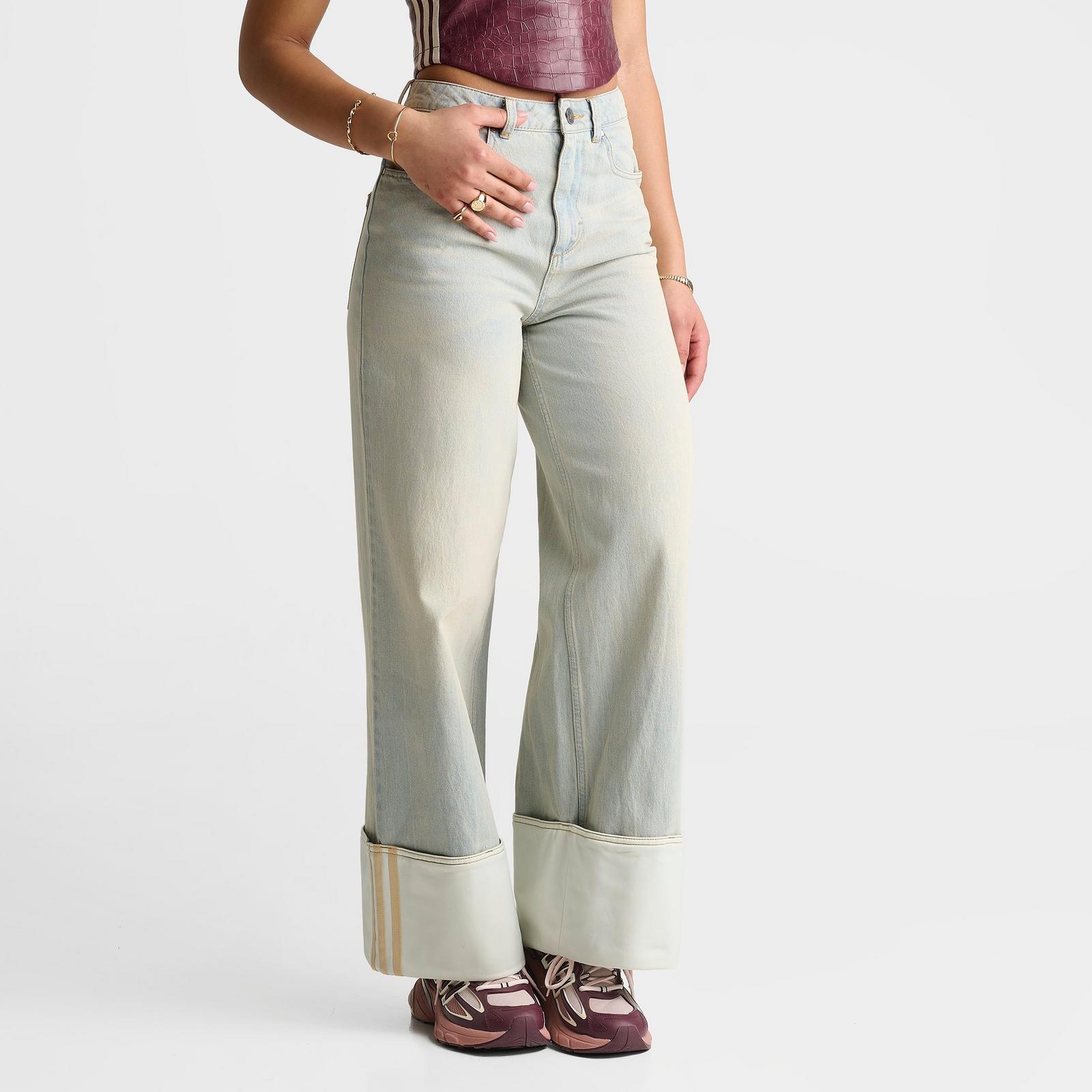 Women's adidas Originals Vintage Wide-Leg Jeans - Light Denim/Off White - view 3