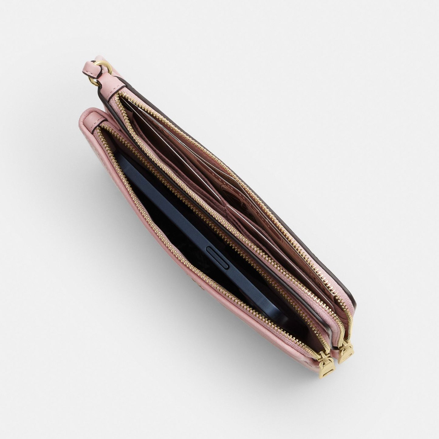 Double Zip Wallet In Signature Denim - Gold/Light Pink - view 5