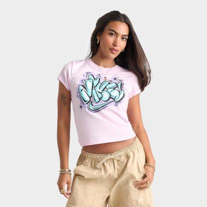 Women's Nithtke Sportswear Chill Knit Airbrushed Slim Cropped T-Shirt - Pink Foam