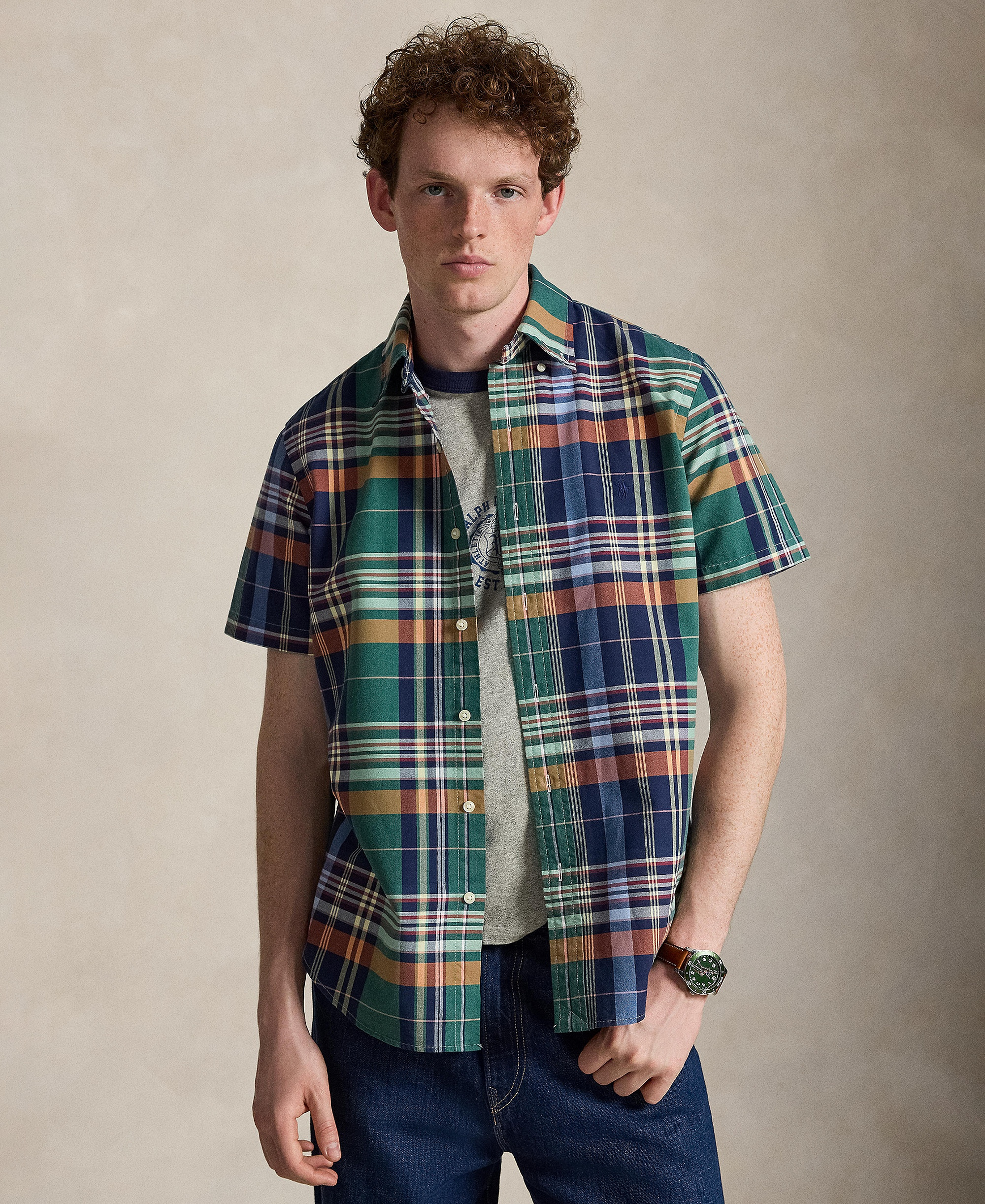Polo Ralph Lauren Men's Classic-Fit Oxford Shirt - 7326 Green Orange Multi