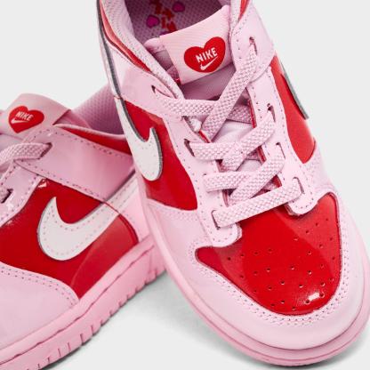 Girls' Toddler Nithtke Dunk Low Stretch Lace Casual Shoes - Pink Foam/Summit White/Light Crimson - Detail shot