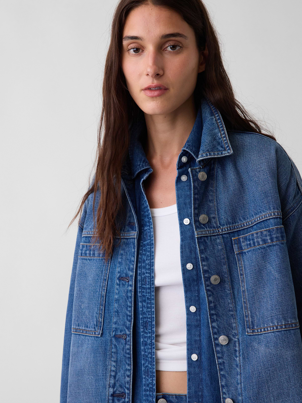 Denim Oversized Shirt Jacket - Medium wash