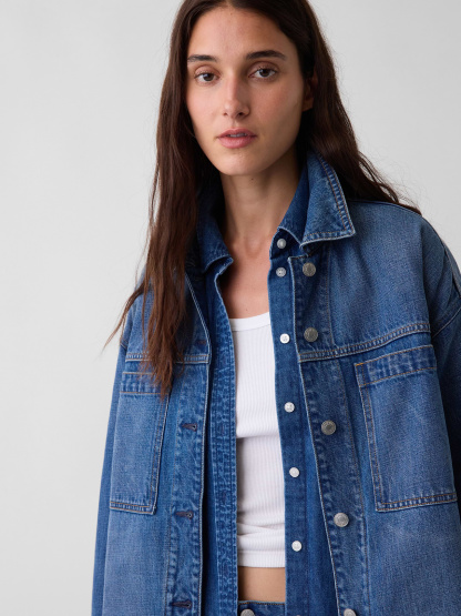 Denim Oversized Shirt Jacket - Medium wash