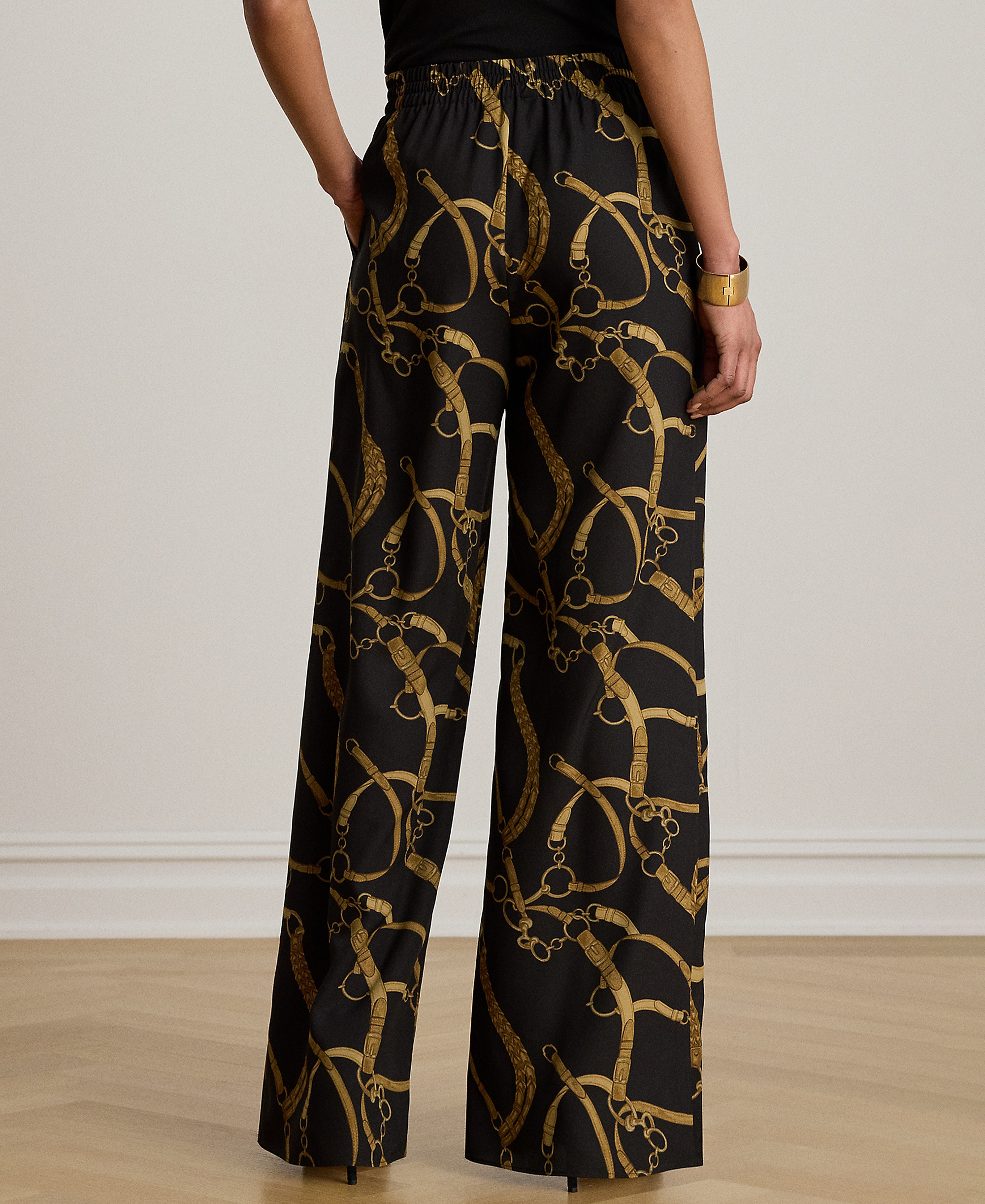 Lauren Ralph Lauren Women's Belting-Print Wide-Leg Pants - Black/tan