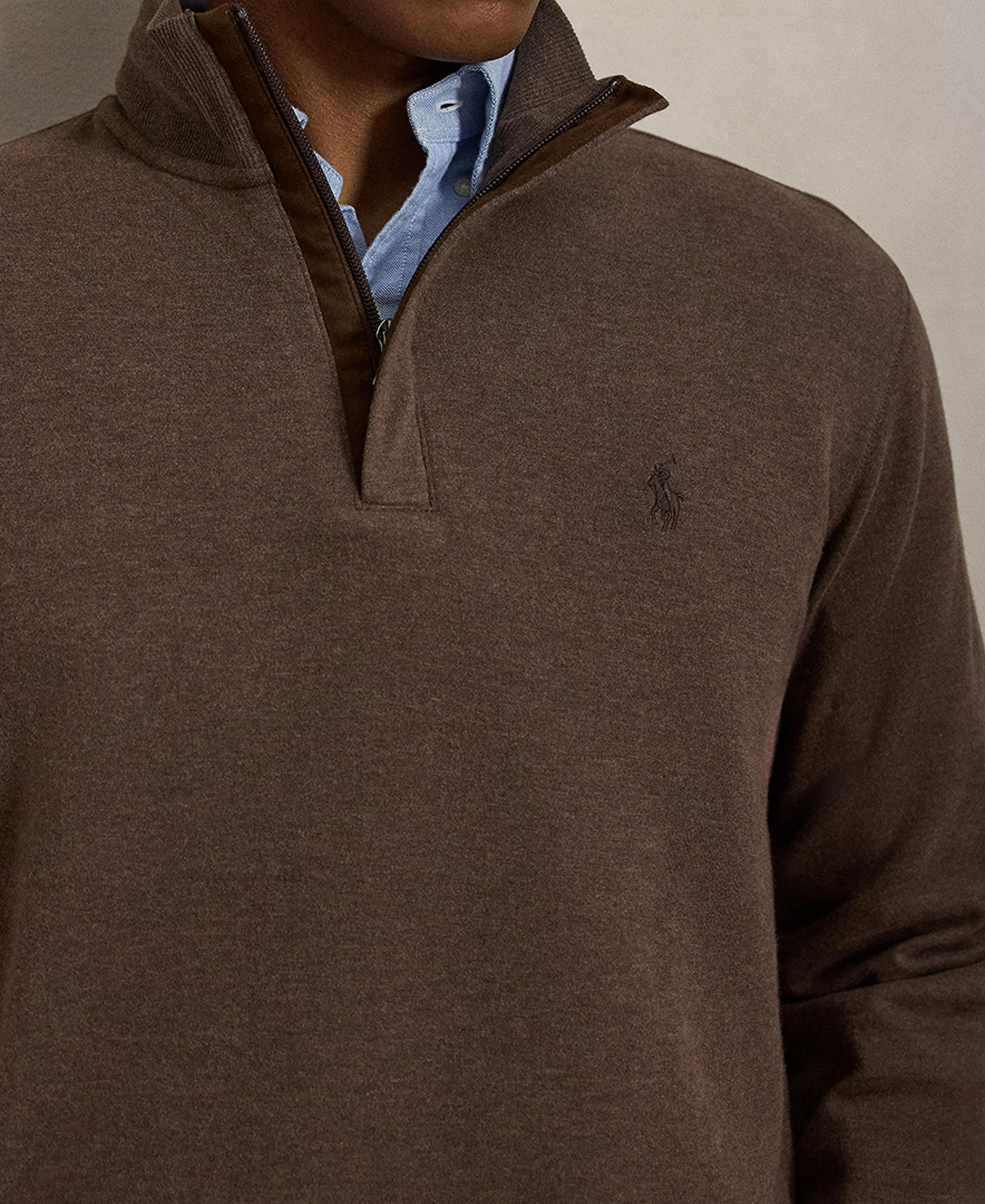 Polo Ralph Lauren Men's Luxury Jersey Quarter-Zip Pullover Sweater - Nutmeg Brown Heather/C8956