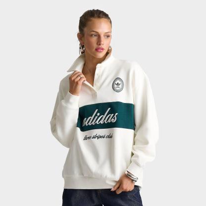 Women's adidas Originals Panel Collar Crewneck Sweatshirt - Off White/Aurora Ivy