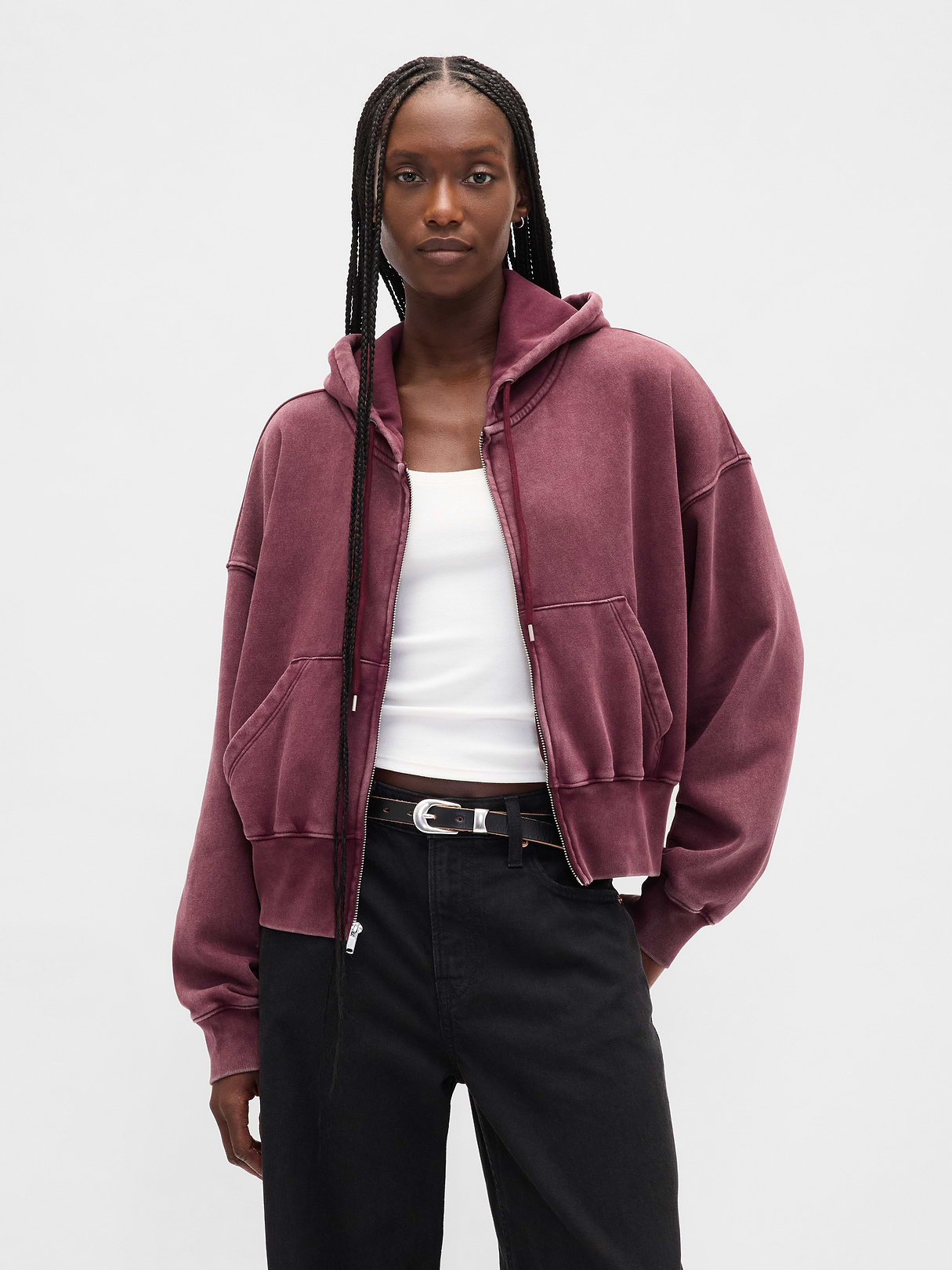 VintageSoft Wedge Zip Hoodie - Tuscan red wash
