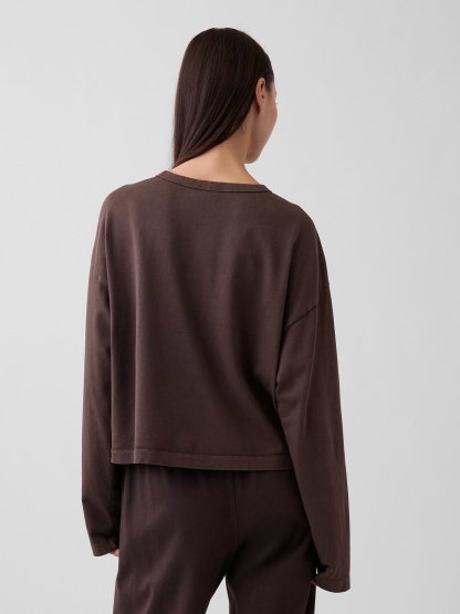Knit Oversized Crop T-Shirt - Terra brown