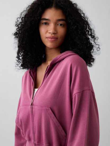 VintageSoft Terry Oversized Wedge Zip Hoodie - Deep dahlia purple