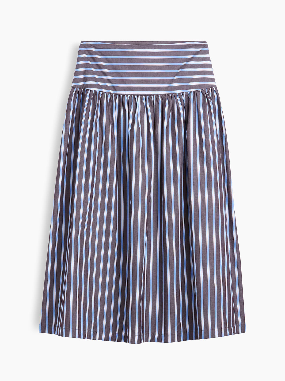 Poplin Drop-Waist Maxi Skirt - Blue & brown stripe