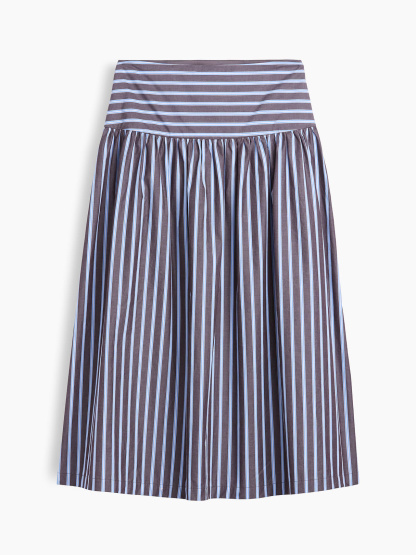 Poplin Drop-Waist Maxi Skirt - Blue & brown stripe