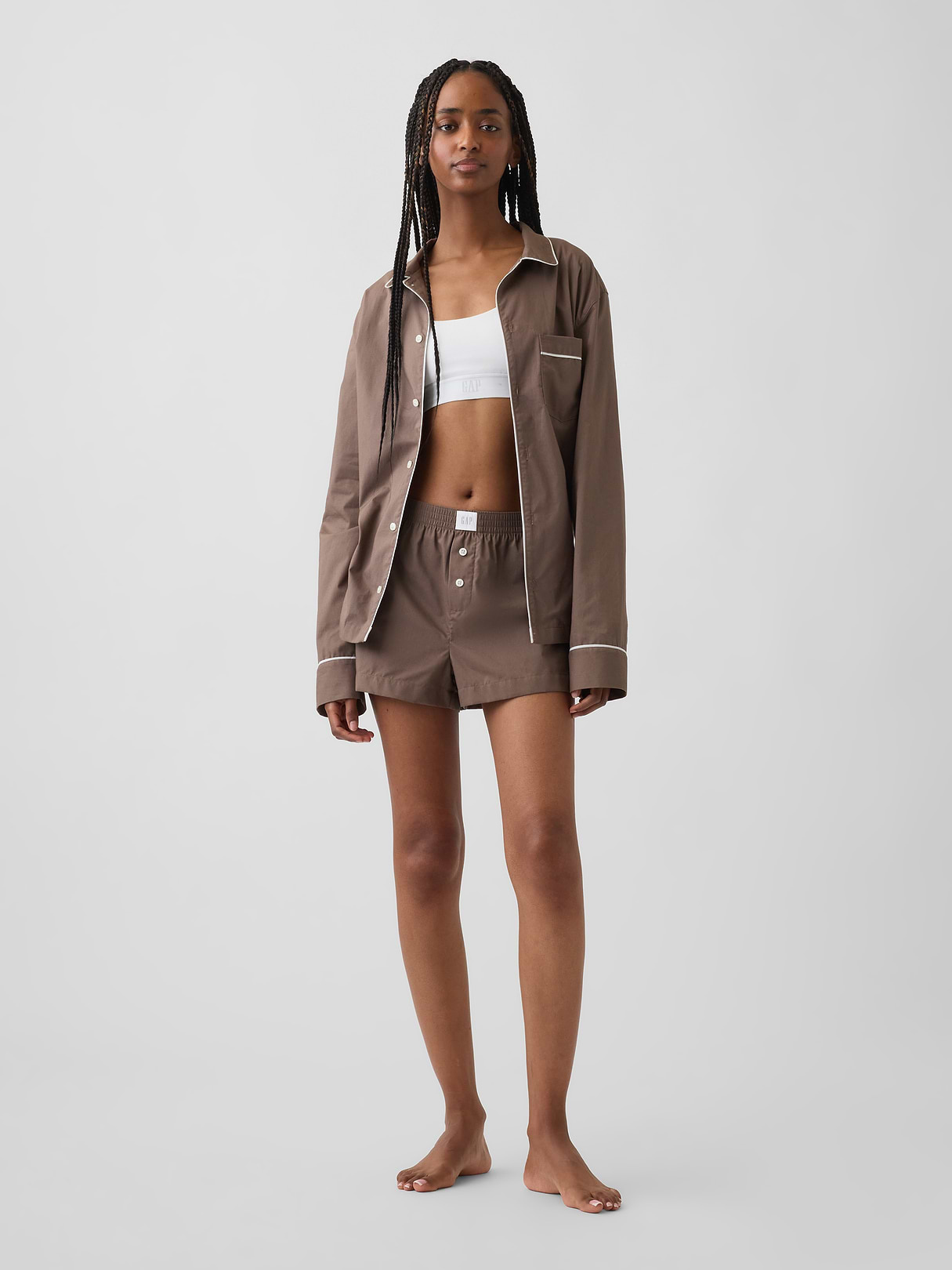 Poplin PJ Boxer Shorts - Toasted almond brown
