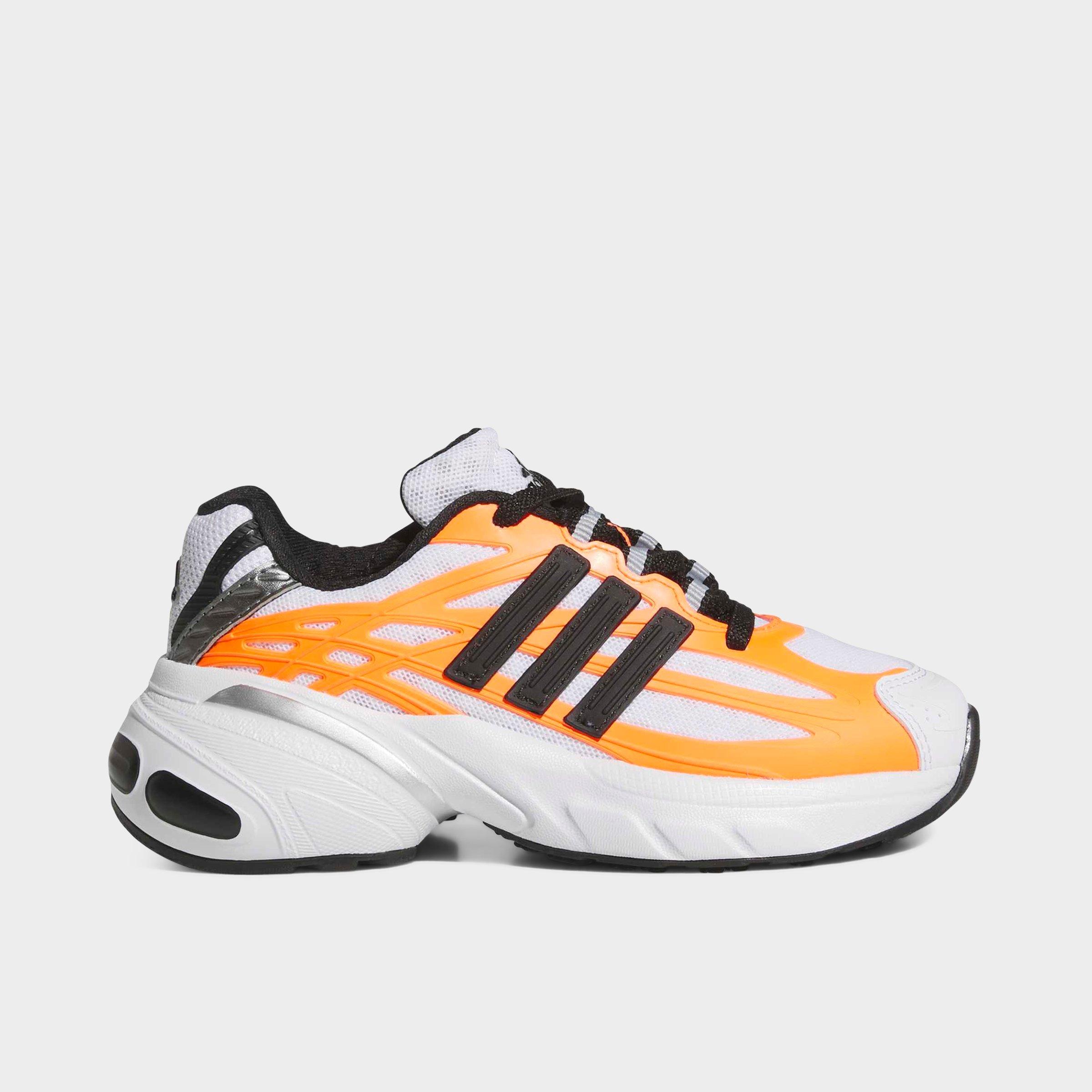 Little Kids' adidas Adistar XLG 2.0 Stretch Lace Casual Shoes - White/Black/Solar Orange - Left shoe facing left. Outside of the shoe.