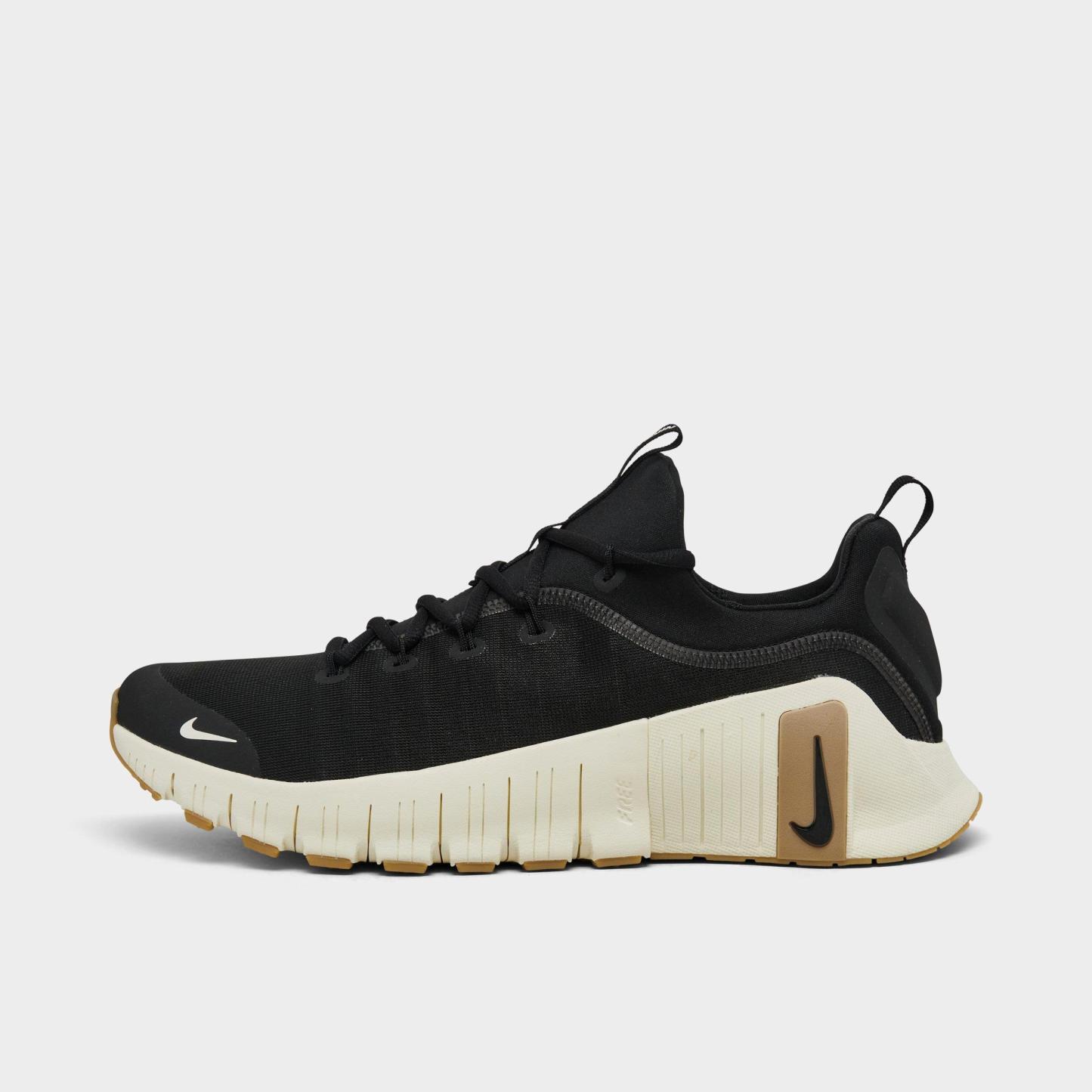 Men's Nithtke Free Metcon 6 Training Shoes - Black/Coconut Milk/Gum Light Brown - Left shoe facing left. Outside of the shoe.