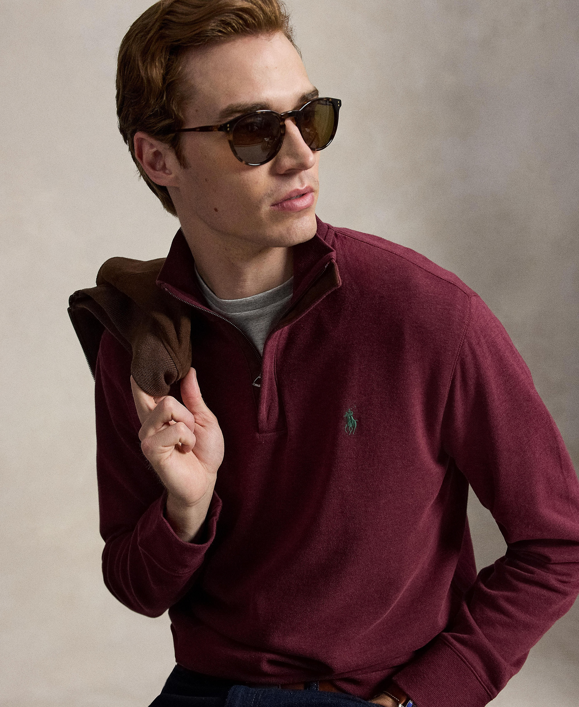 Polo Ralph Lauren Men's Luxury Jersey Quarter-Zip Pullover Sweater - Spring Wine Heather