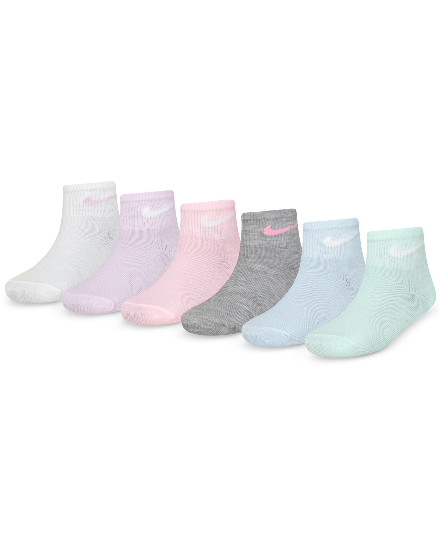 Nike Girls' 4-7 Metallic Swoosh Quarter Socks, 6-Pack - Pink/Purple/Black/Green