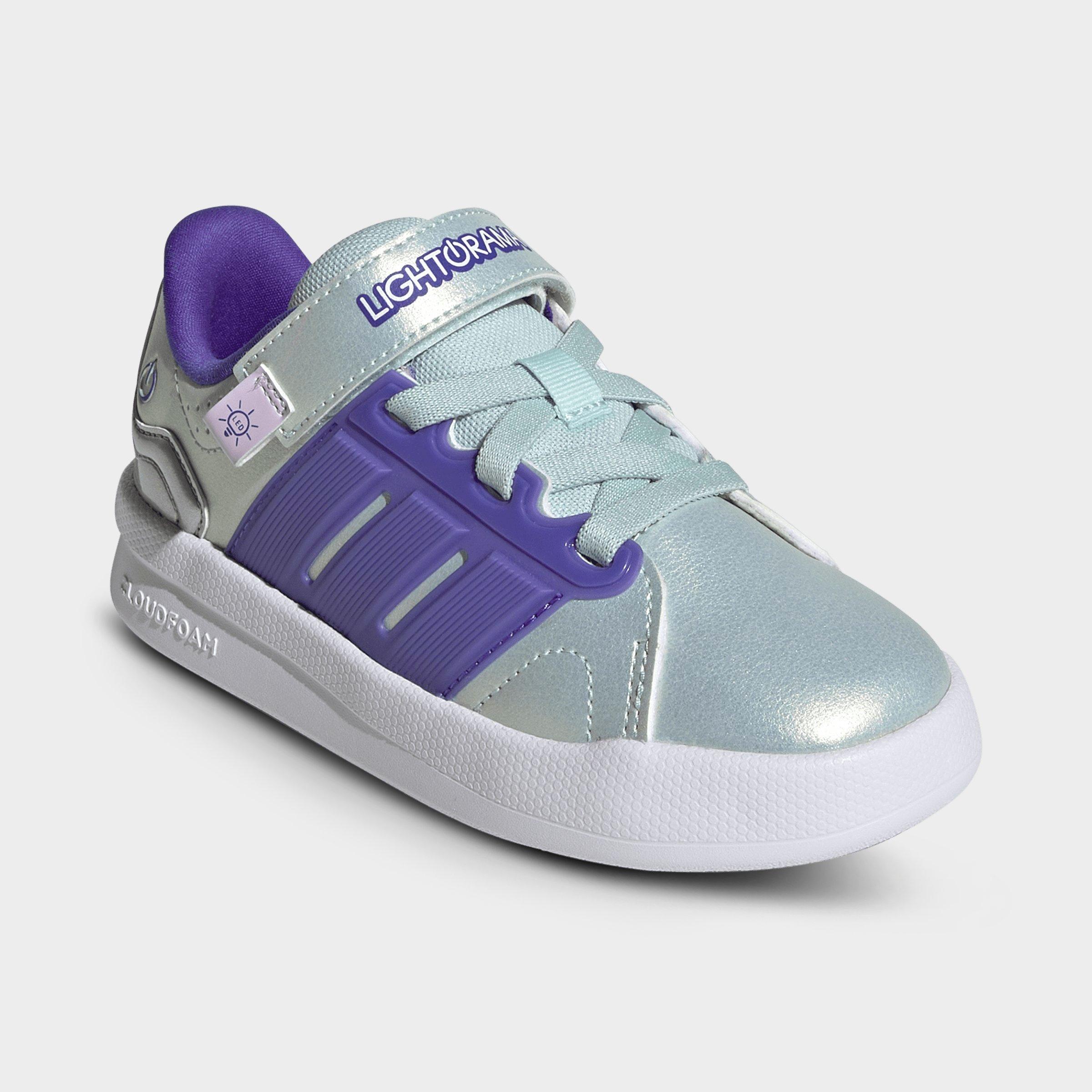 Little Kids' adidas x Minecraft Lightorama Court Stretch Lace Hook-And-Loop Casual Shoes - Halo Mint/Solar Purple/Ice Lavender - Both shoes facing left