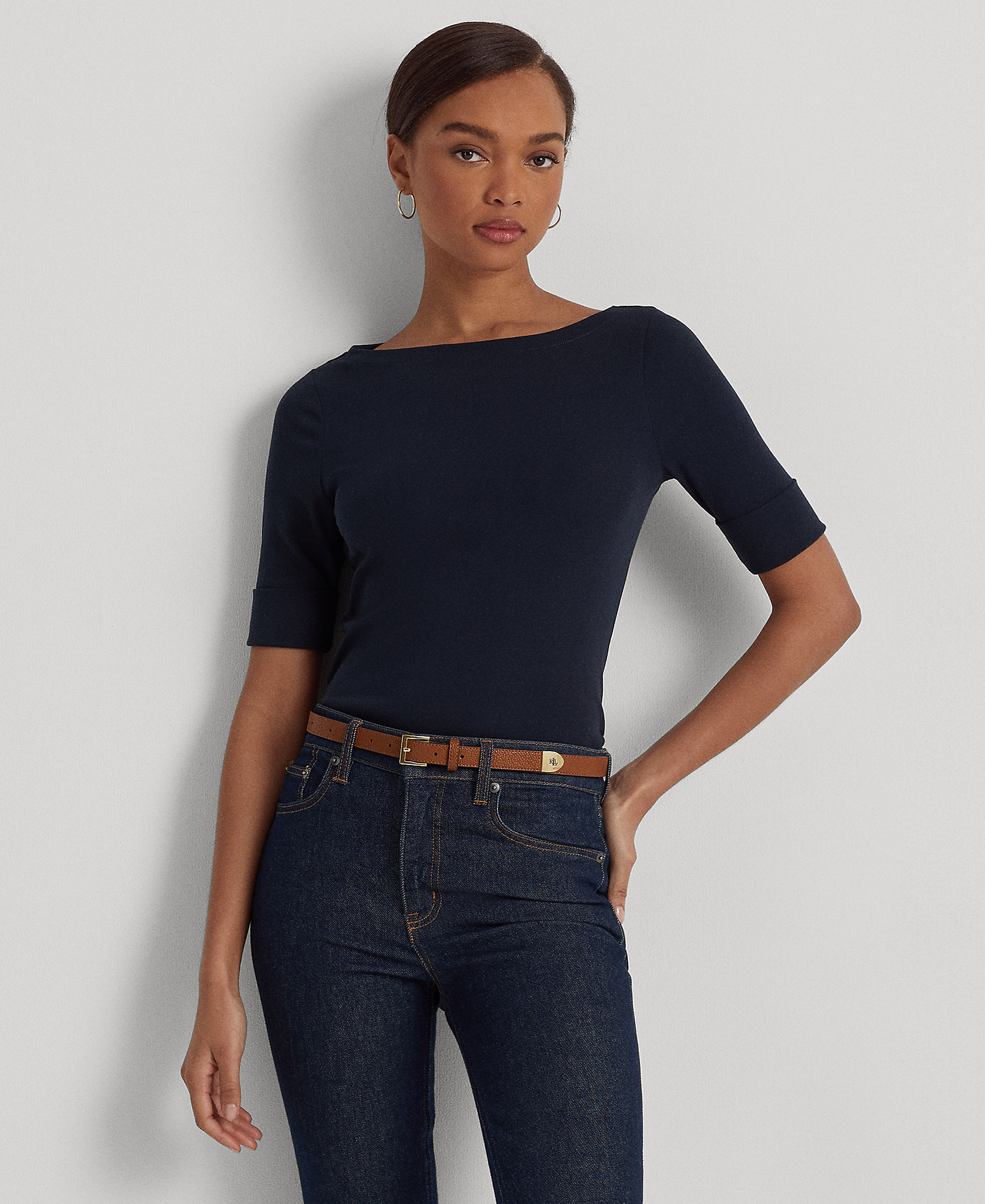 Lauren Ralph Lauren Stretch Boatneck Top - Lauren Navy