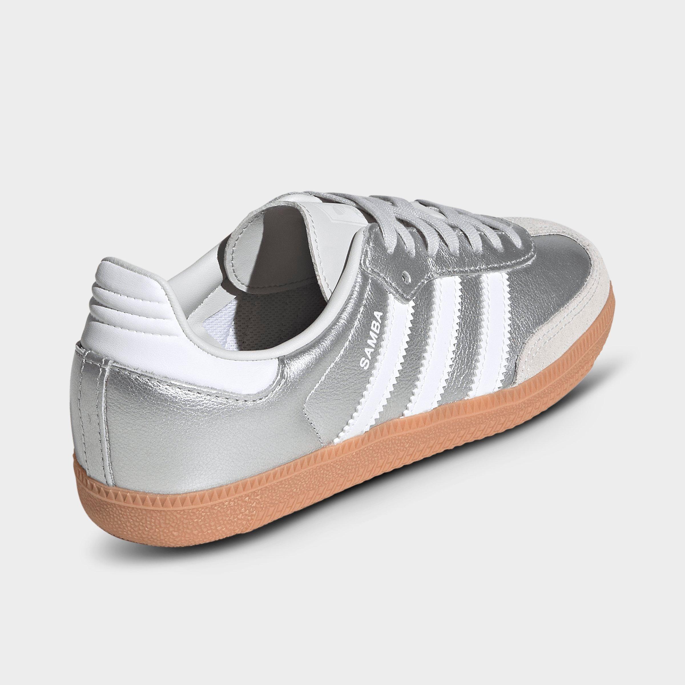 Big Kids' adidas Originals Samba OG Casual Shoes - Part 1 - Silver Metallic/White/Gum - Back view