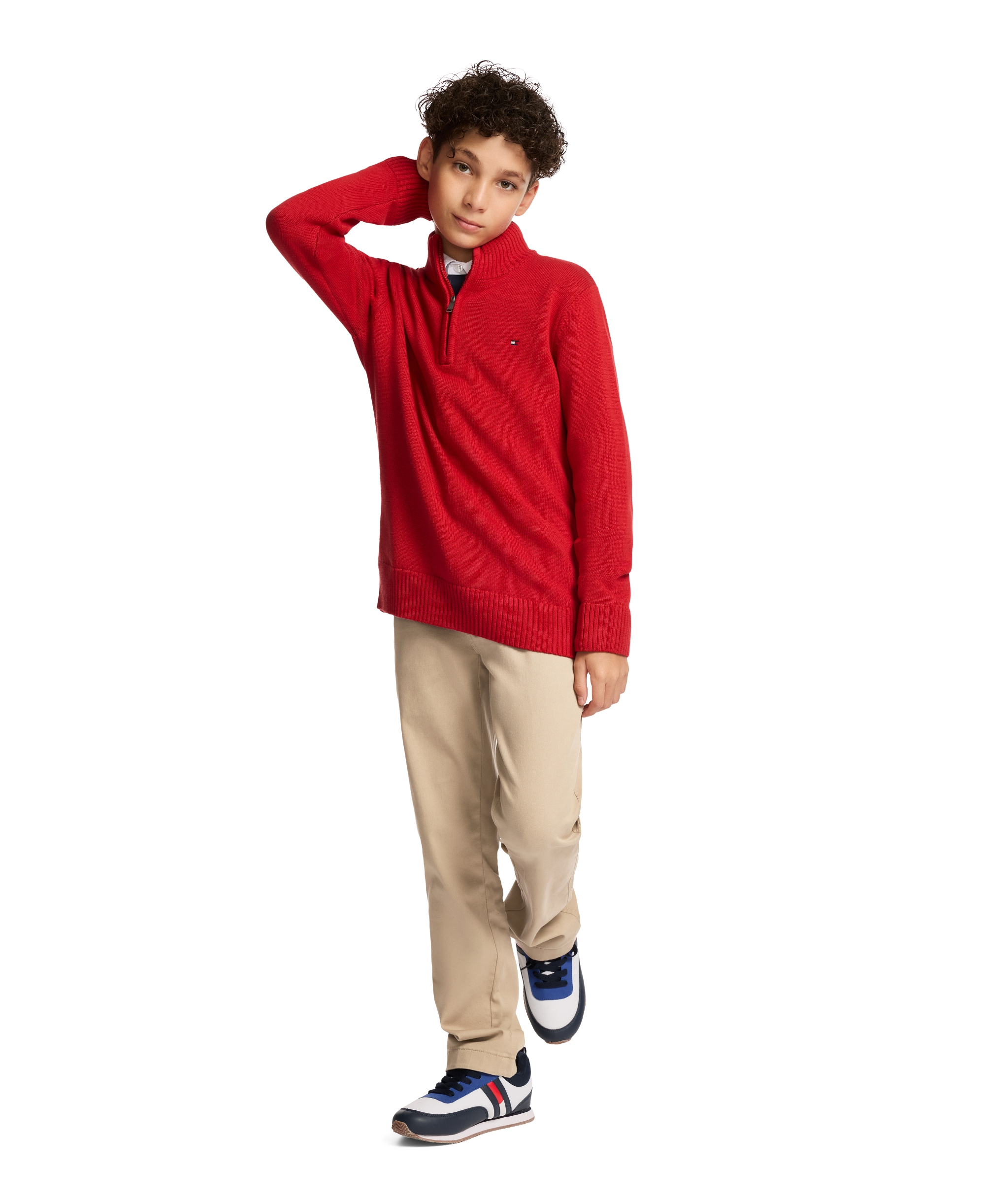 Tommy Hilfiger Boys' 8-20 Zipneck Cotton Quarter-Zip Sweater - Scarlet Sage