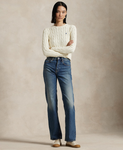 Polo Ralph Lauren Women's Cable Wool-Cashmere Crew Neck Sweater - Authentic Cream
