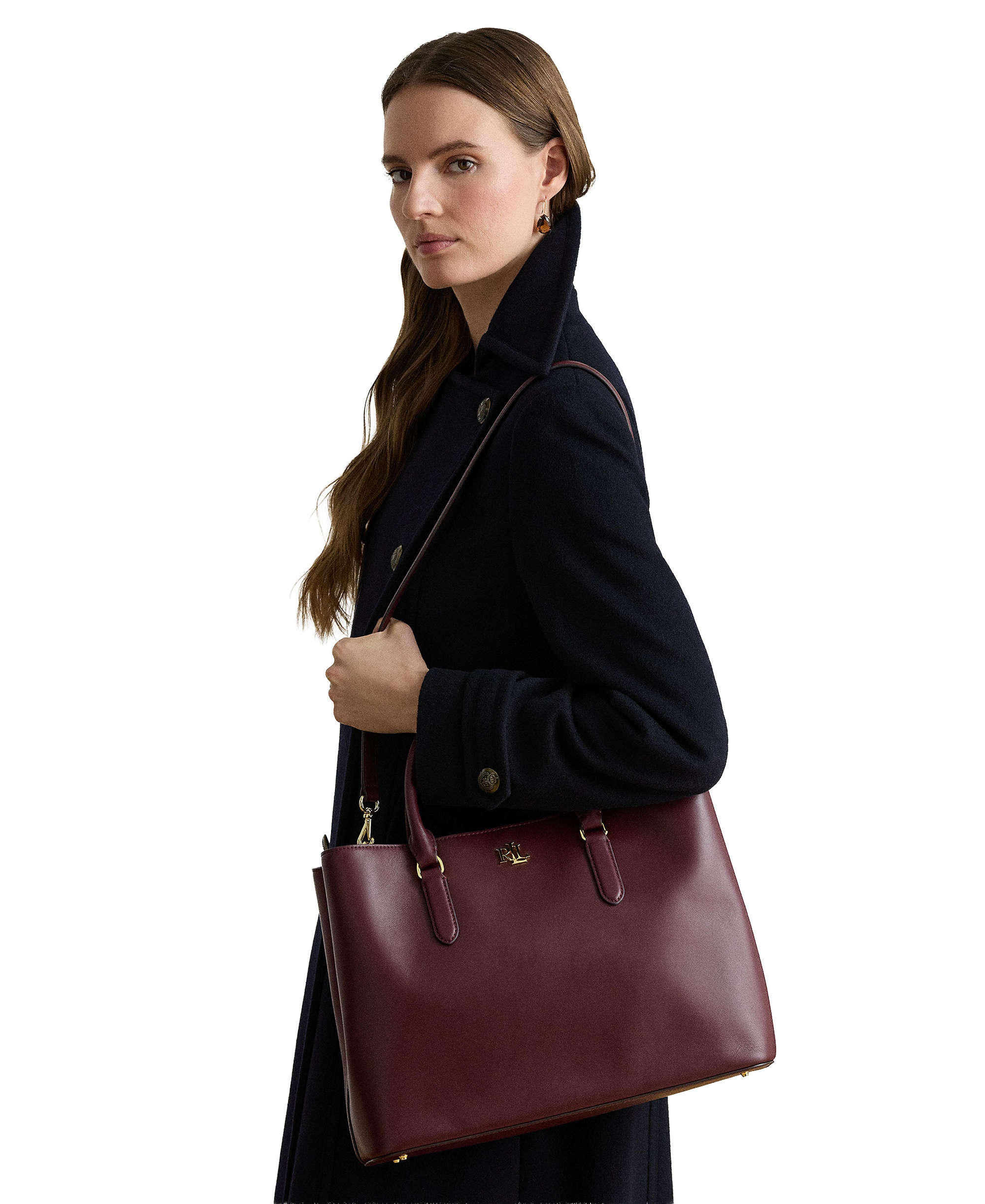Lauren Ralph Lauren Full-Grain Leather Large Marcy Satchel Bag - Dark Garnet