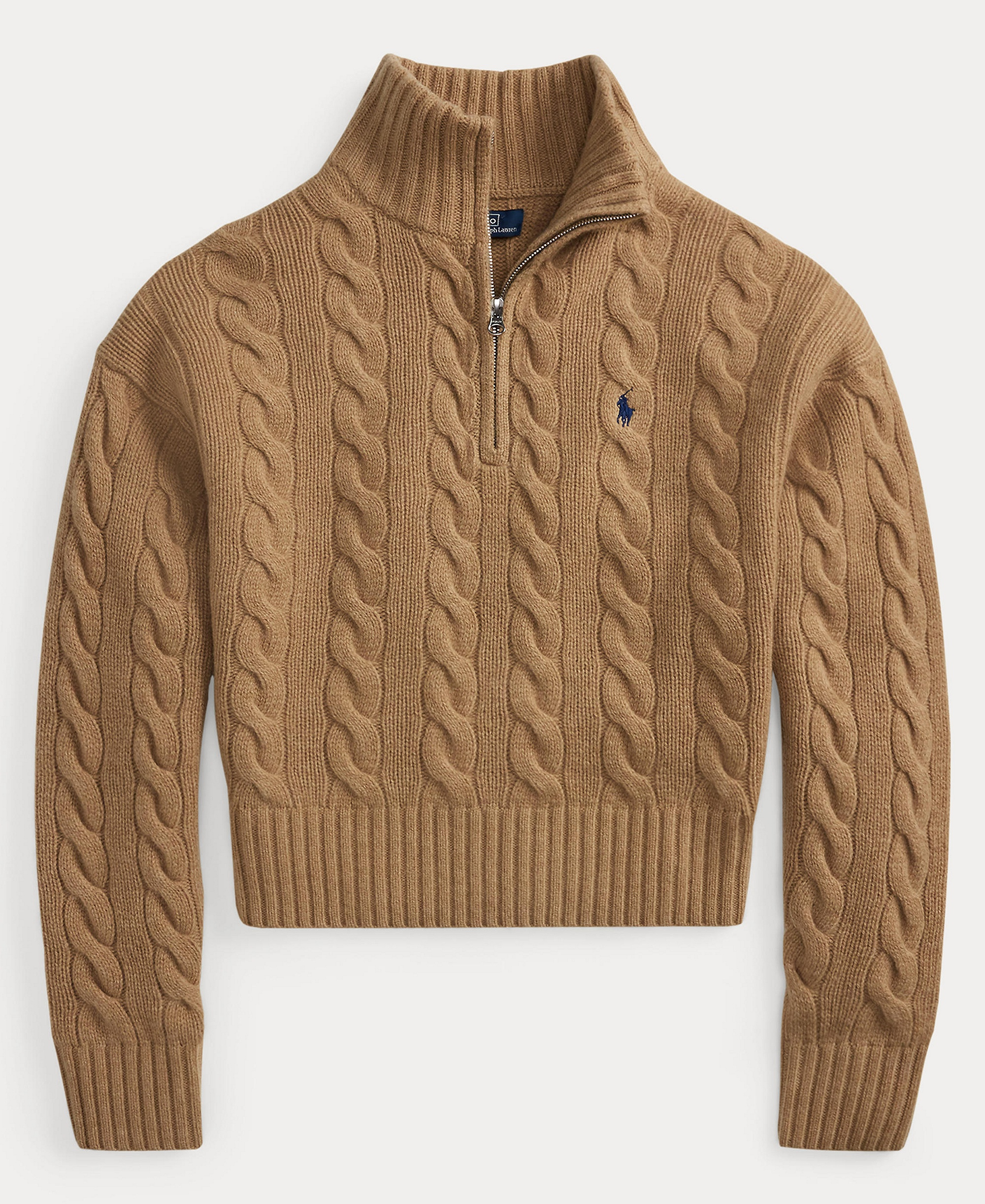 Polo Ralph Lauren Women's Cable-Knit Half-Zip Wool-Cashmere Sweater - Collection Camel Melange