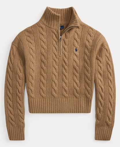 Polo Ralph Lauren Women's Cable-Knit Half-Zip Wool-Cashmere Sweater - Collection Camel Melange