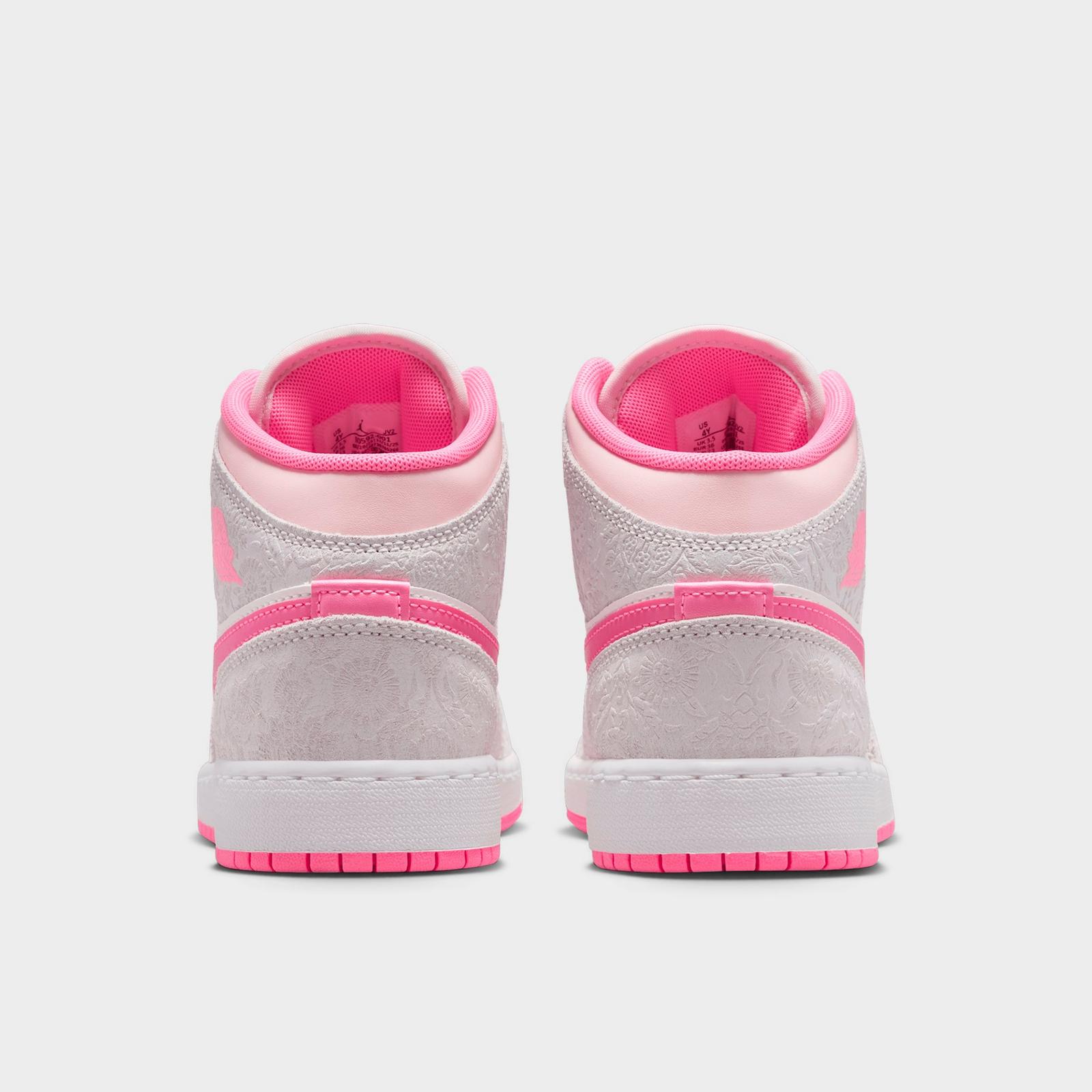 Girls' Big Kids' Air Jordan Retro 1 Mid SE Multi Casual Shoes - Vast Grey/Sail/Pink Bloom/Pink Glow - view 4