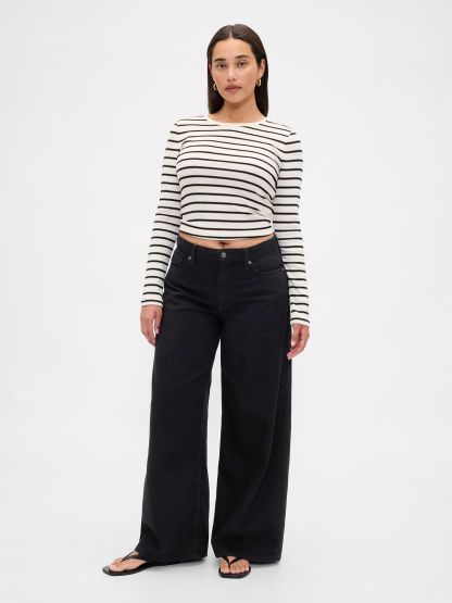 Curvy Mid Rise UltraSoft Baggy Jeans - Black wash
