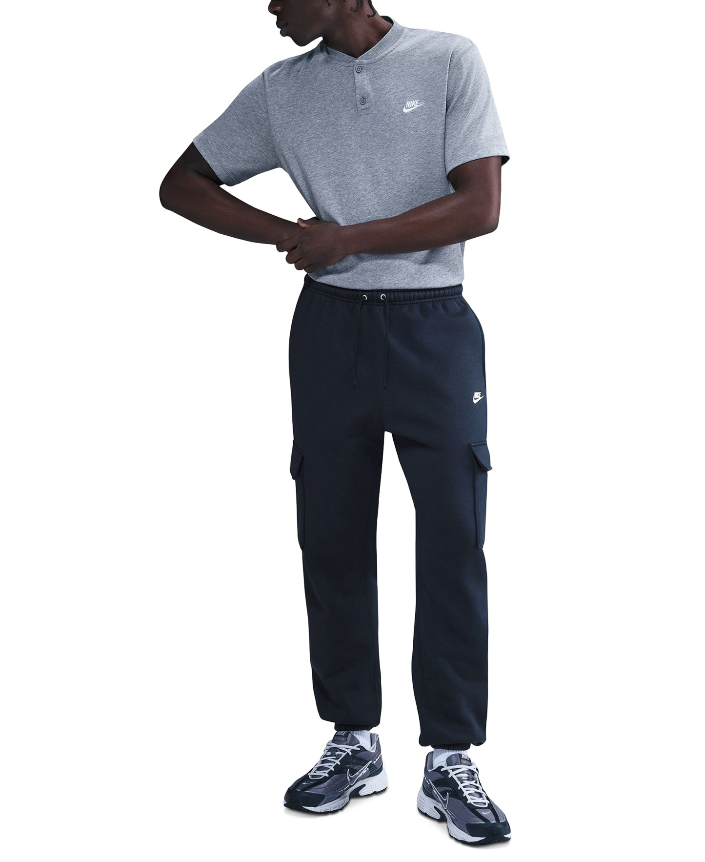 Nike Men's Club Fleece Cargo Regular-Fit Pants - Obsidian/White