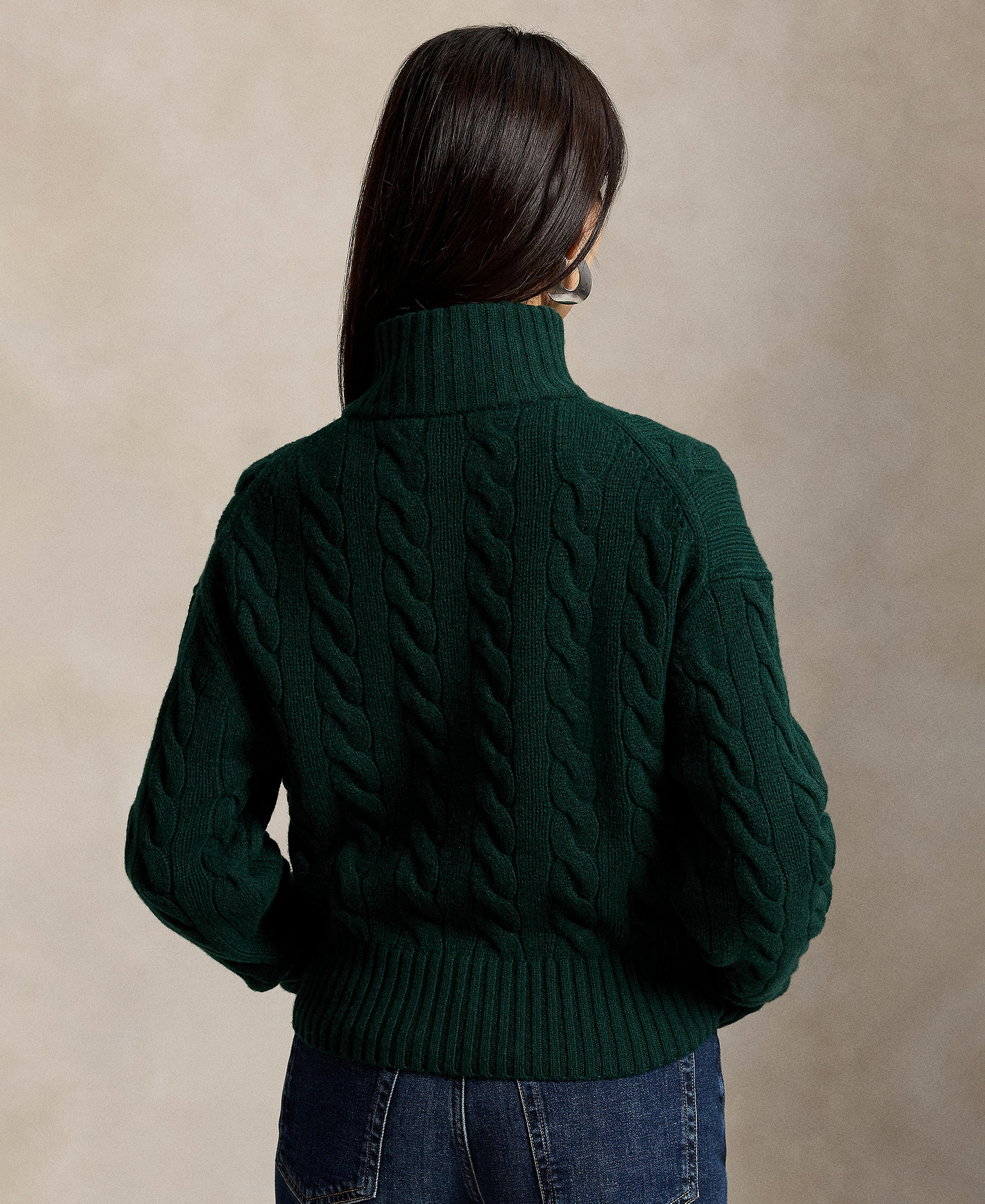 Polo Ralph Lauren Women's Cable-Knit Half-Zip Wool-Cashmere Sweater - College Green