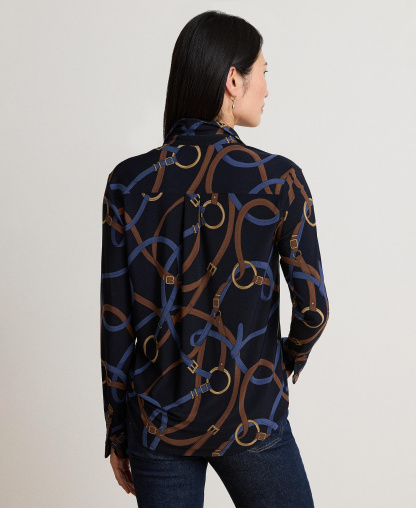 Lauren Ralph Lauren Women's Belting-Print Stretch Jersey Shirt - Navy Multi