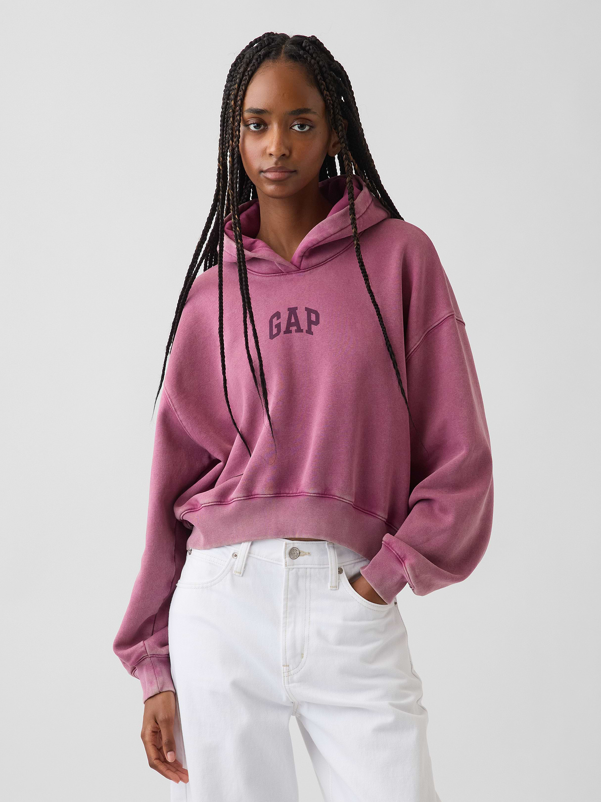 VintageSoft Crop Logo Hoodie - Dahlia pink