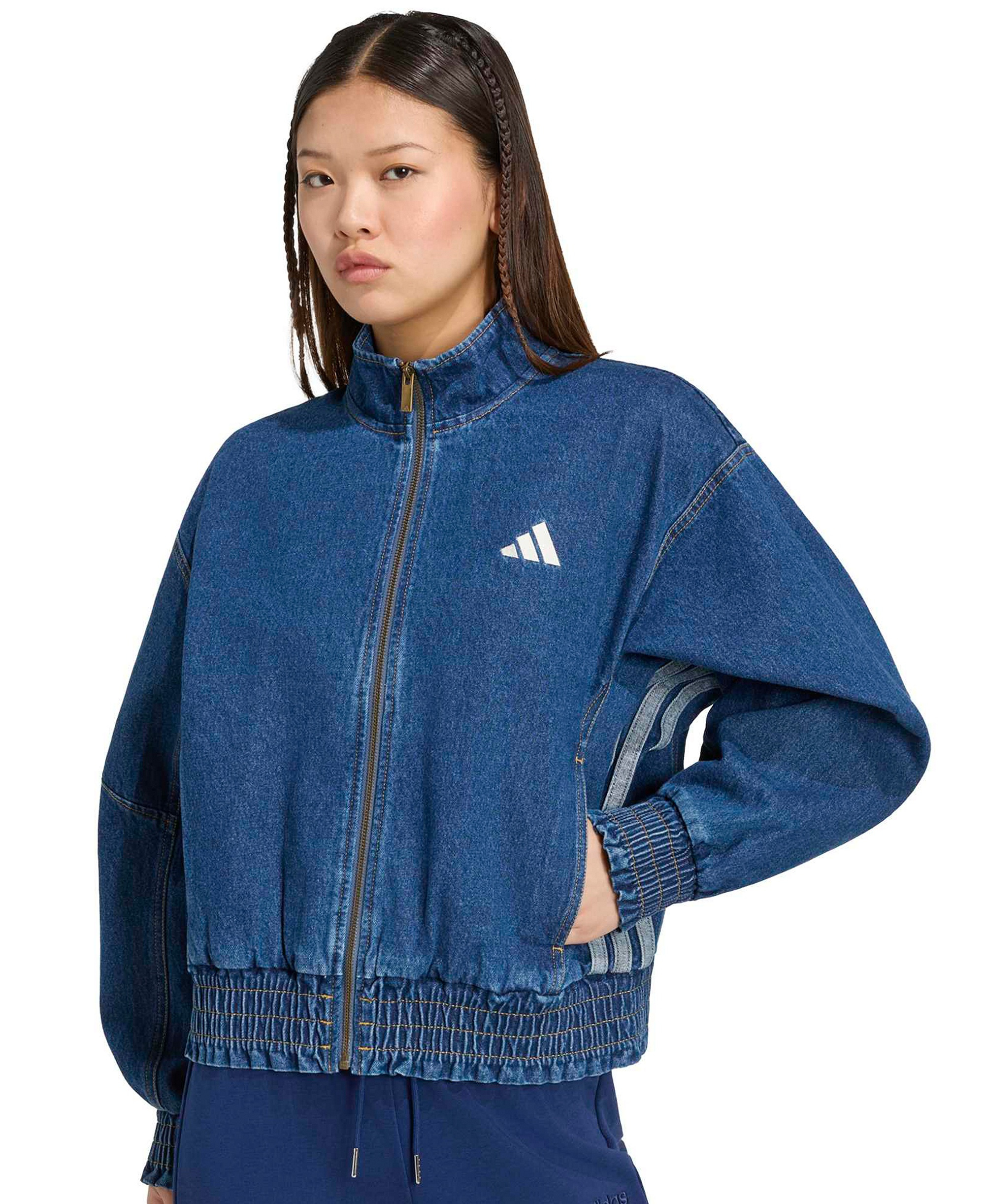 adidas Women's Stadium Washed Denim Bomber Loose-Fit Jacket - Preloved Ink
