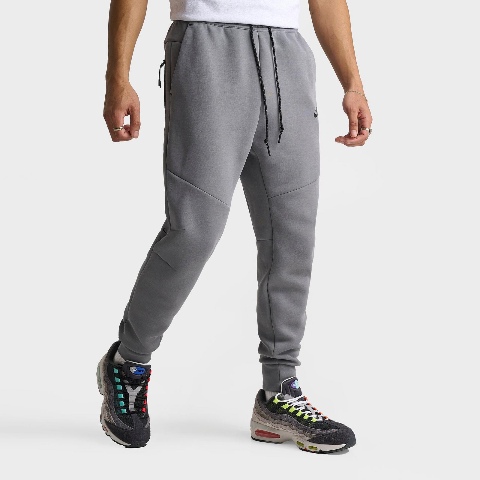 Men's Nike Tech Fleece Jogger Pants - Smoke Grey/Fire Red