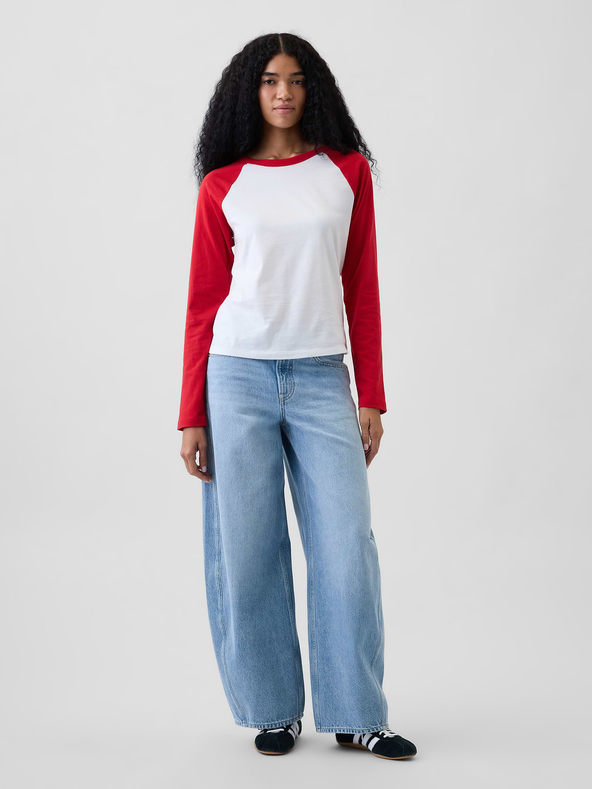 Organic Cotton VintageSoft Raglan T-Shirt - Fresh white & red