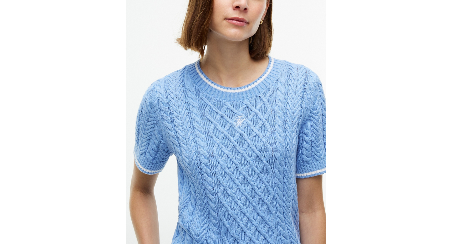 Tommy Hilfiger Women's Heritage Cable-Knit Short-Sleeve Sweater - Cloudy Blue